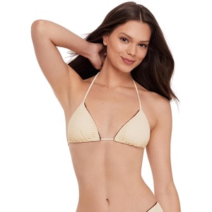 Steve Madden Women’s Basic Tie Halter Triangle Bikini Top(Pearl Cozy Crochet)