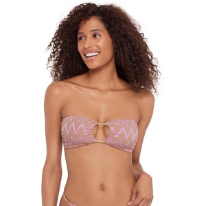 Steve Madden Women’s Cutout Bandeau Bikini Top with Gold Beads(Chevron Shine Orchid)
