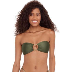 Steve Madden Women’s Cutout Bandeau Bikini Top with Gold Beads(Shine Bright Olive)