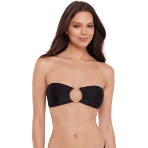 Steve Madden Women’s Cutout Bandeau Bikini Top with Gold Beads(Shine Bright Raven)
