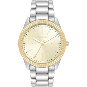 Steve Madden Women’s Genuine Crystal Accented Bracelet Watch(Two-Tone/Champagne)