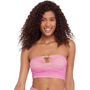 Steve Madden Women’s Keyhole Strapless Swim Tube Top with Pearl Trim(Orchid)