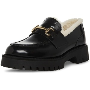 Steve Madden Women’s Lando Loafer(Black Leather Fur)