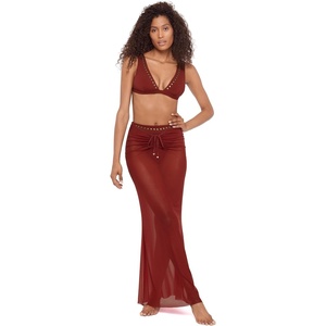 Steve Madden Women’s Mesh Adjustable Tie Front Maxi Skirt(Merlot)