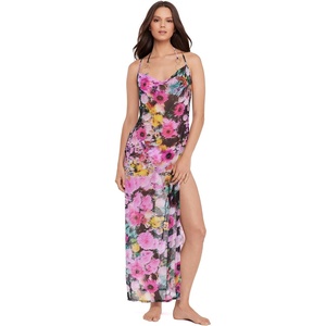 Steve Madden Women’s Mesh Cowl Neck Coverup Maxi Dress with High Slits(Dazy Fields)