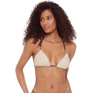 Steve Madden Women’s Over The Shoulder Basic Triangle Bikini Top(Black/ Ivory)
