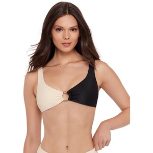 Steve Madden Women’s Ring Front Swim Bralette Top(Black/ Ivory)