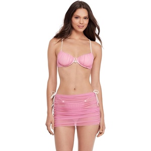 Steve Madden Women’s Ruched Mesh Coverup Mini Skirt(Orchid)