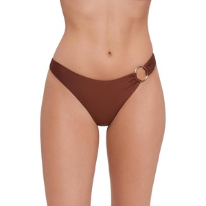 Steve Madden Women’s Scoop Hipster Bikini Bottom with Cheeky Coverage(Shine Bright Oak Brown)