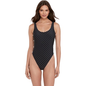 Steve Madden Women’s Side Cutout One Piece Swimsuit with Pearl Buttons(Darling Dot)