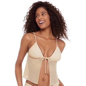 Steve Madden Women’s Tie Front Crop Swim Tankini Top(Pearl Cozy Crochet)