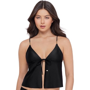 Steve Madden Women’s Tie Front Crop Swim Tankini Top(Shine Bright Raven)