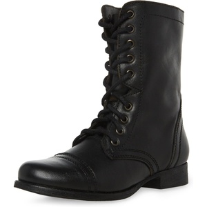 Steve Madden Women’s Troopa Lace-Up Boot(Black Leather)