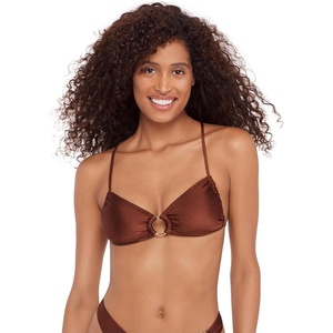 Steve Madden Women’s X-Back Ring Front Swim Bralette Top(Shine Bright Oak Brown)
