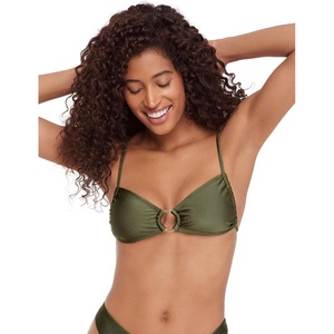Steve Madden Women’s X-Back Ring Front Swim Bralette Top(Shine Bright Olive)