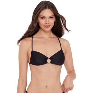 Steve Madden Women’s X-Back Ring Front Swim Bralette Top(Shine Bright Raven)