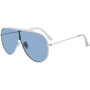 Steve Madden womens Female Sunglasses Style Maxwell Shield Sunglasses(Shiny White/Solid Blue/Blue Logo Mirror)